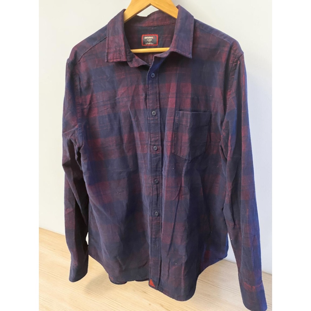 UNTUCKit‎ Winfield Button Down Corduroy Plaid Navy Red Mens XL Slim Fit Shirt